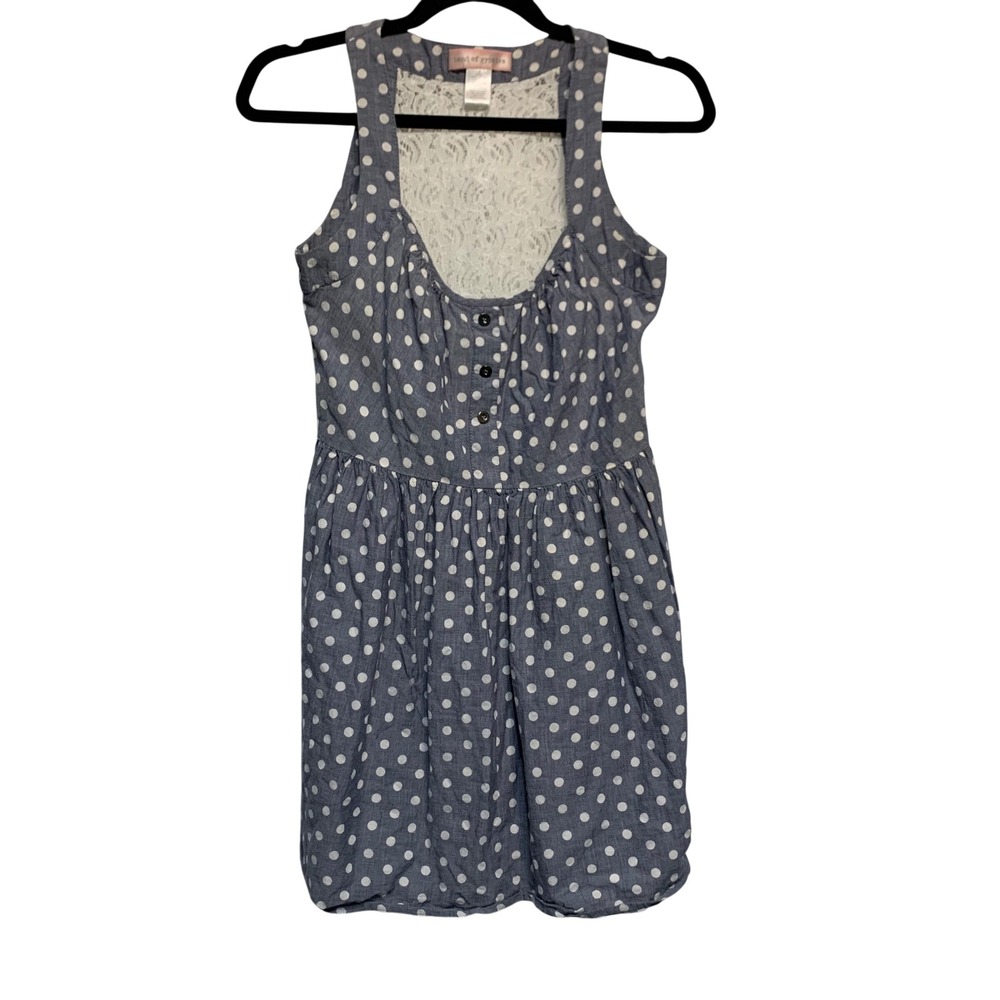 Band of Gypsies Mini Dress XS Blue Polka Dot Lace Back Boho Indie‎ Summer Retro